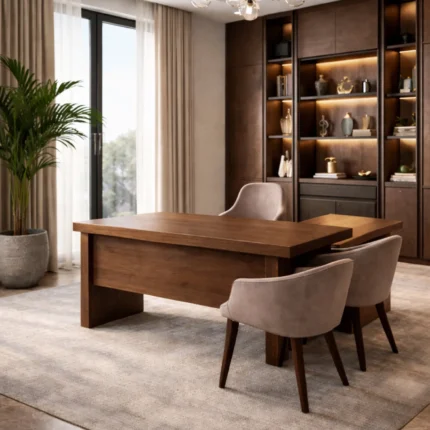 Atlas Office Desk : office desk with broad wooden surface, clean geometry and drawer storage for home and professional workspace